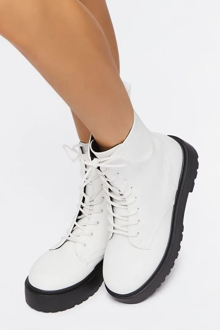 Faux Leather Combat Boots
