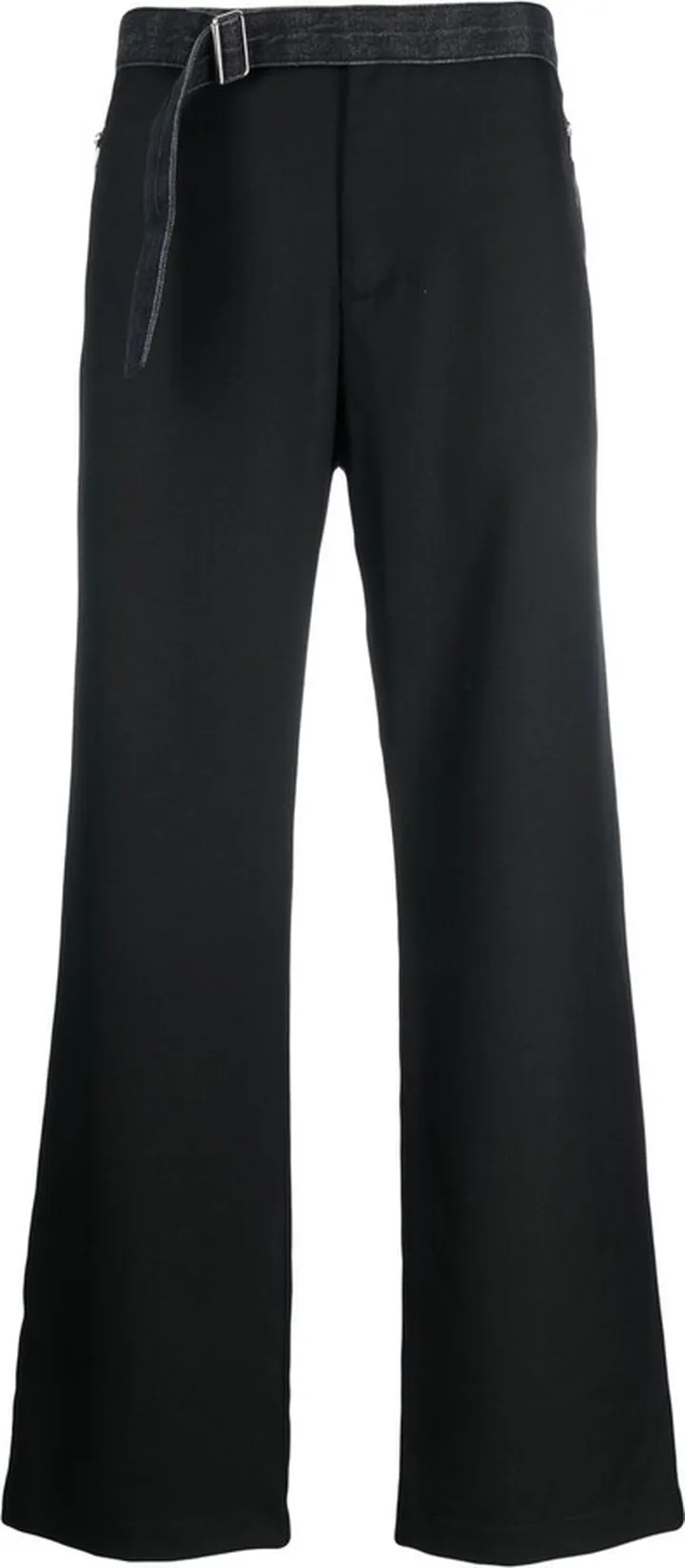 Belted-Waist Straight-Leg Trousers