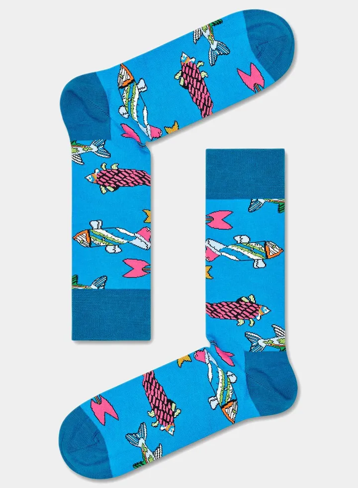 Embroidered Fish And Whales Sock