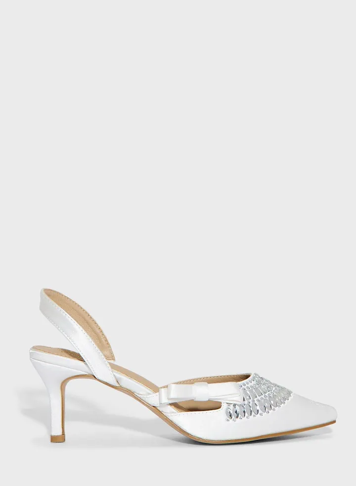 Satin Diamante Pump
