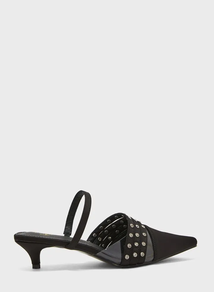 Strapped Heeled Mules