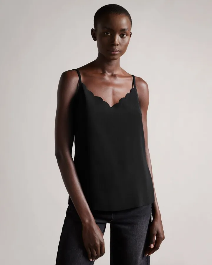 Scallop Neckline Cami Top in Black