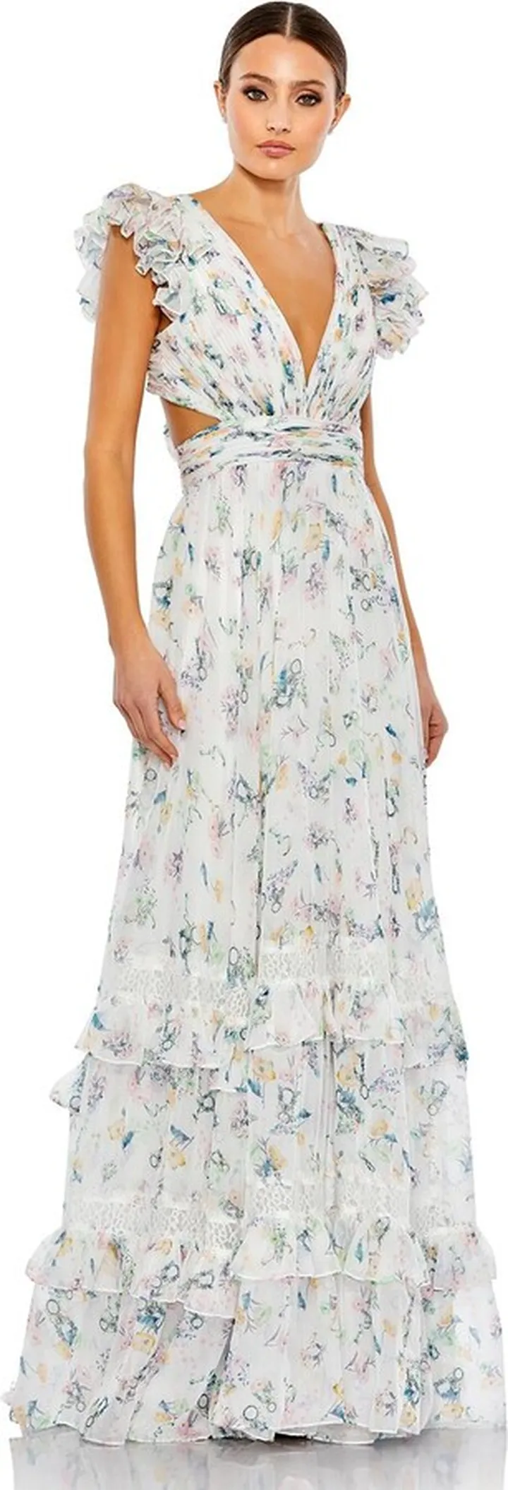 Ruffled Cut Out Flowy Gown