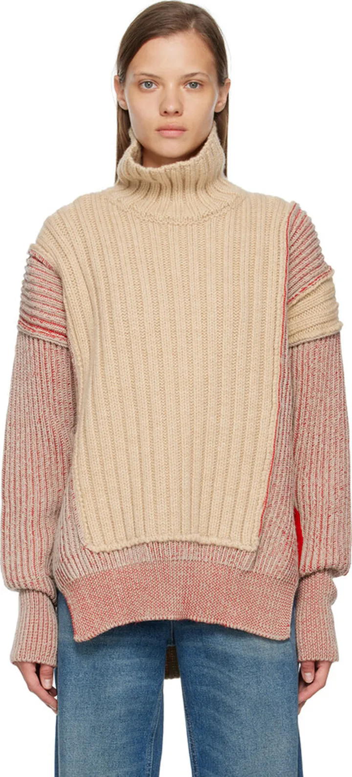 MM6 Maison Margiela Beige & Red Military Turtleneck