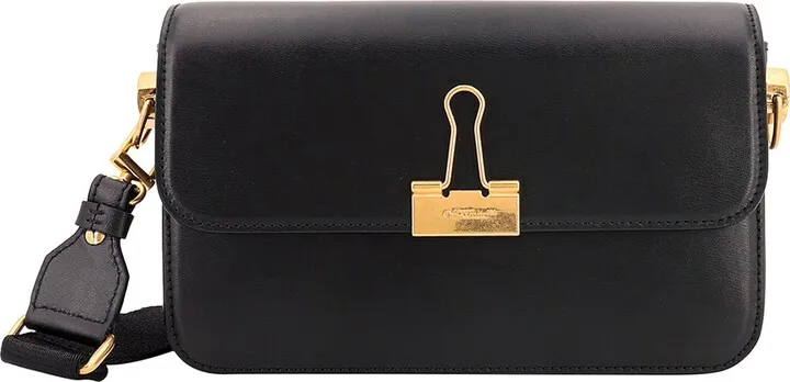 Leather shoulder bag with engraved logo