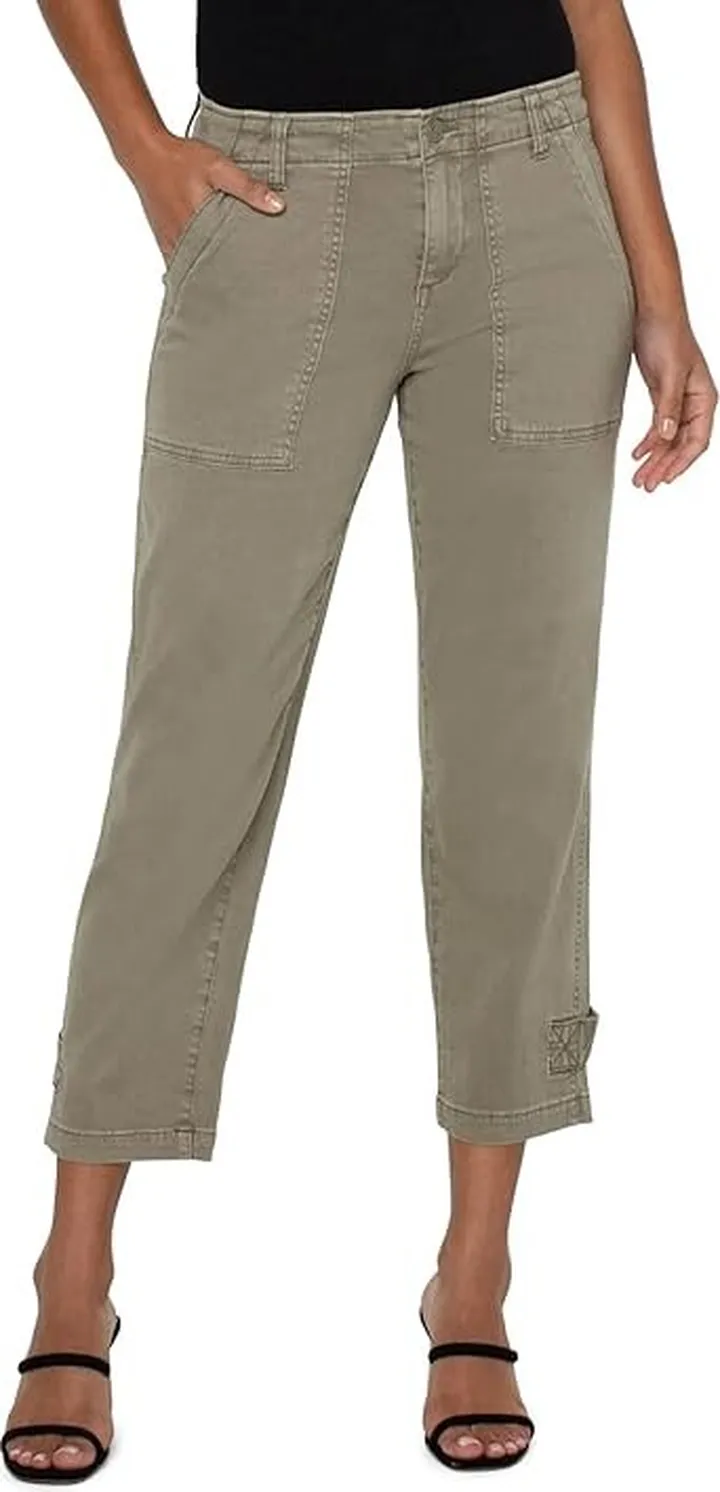 Liverpool Utility Crop Cargo with Cinched Leg (Pewter Green) Women's Casual Pants