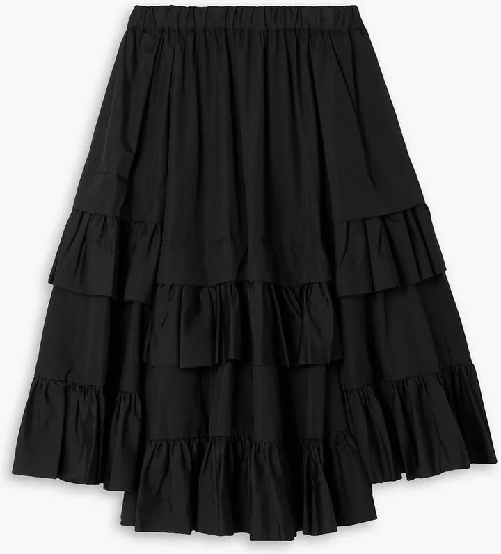 Asymmetric ruffled cotton-poplin midi skirt