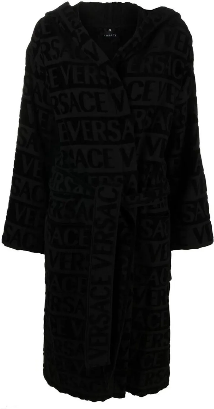Black Logo Print Cotton Robe