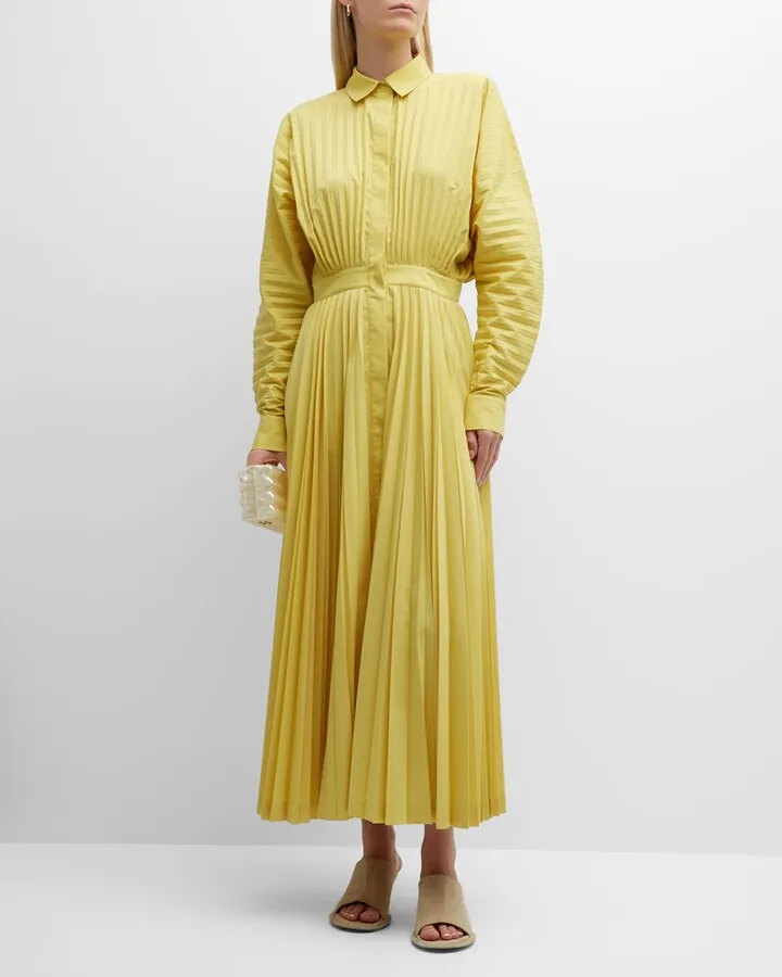 Pleated Dolman-Sleeve Shirtdress