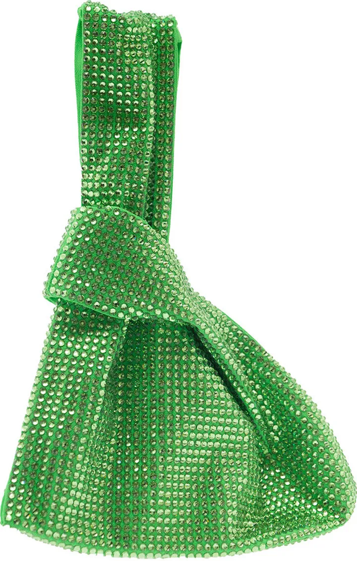 Green Bag With Wrist Strap And All-over Crystal Embellishment In Stretch Viscose Woman