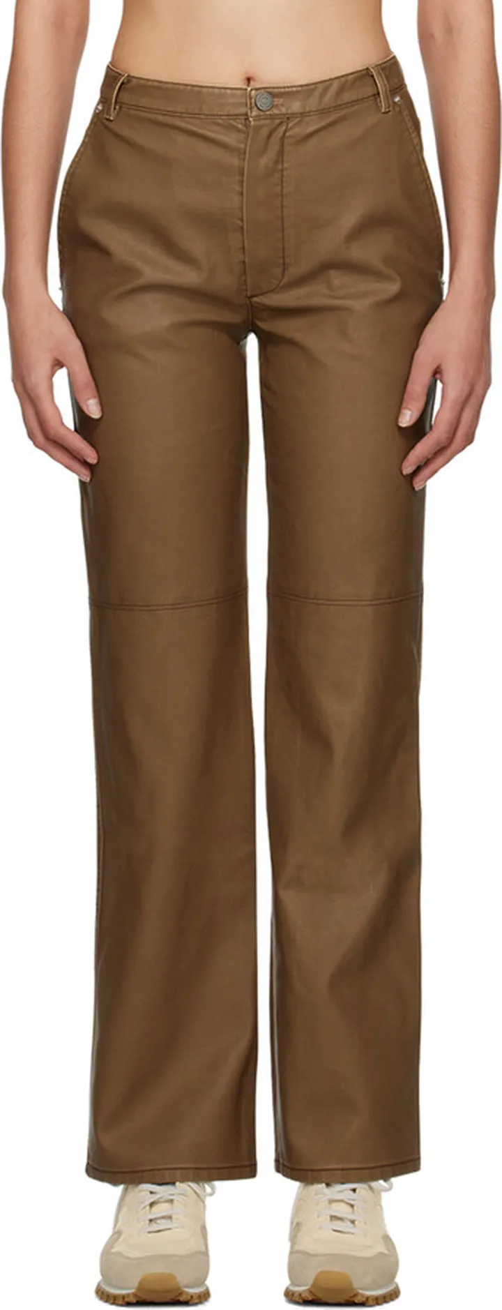 TheOpen Product Brown Straight-Leg Faux-Leather Trousers
