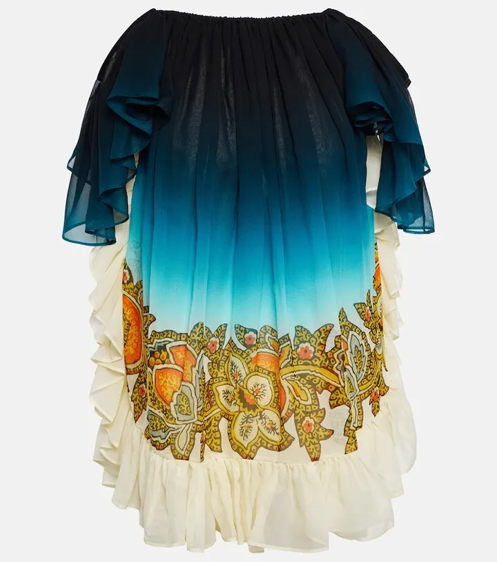 Off-shoulder printed silk minidress