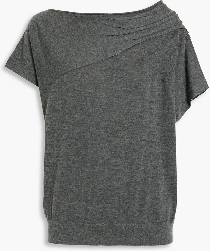 Pintucked bead-embellished cashmere and silk-blend top