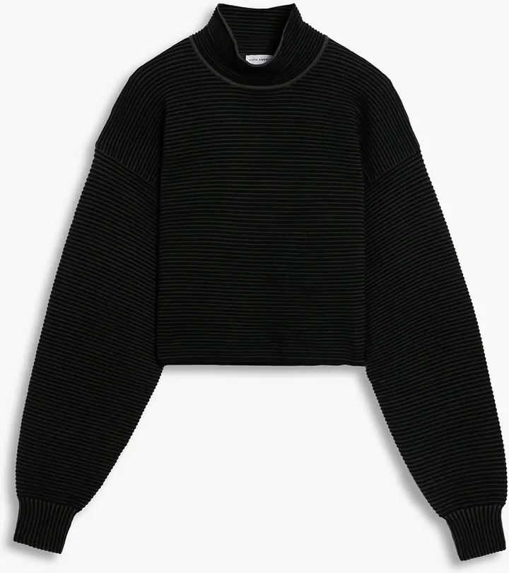 Cropped striped cotton turtleneck top