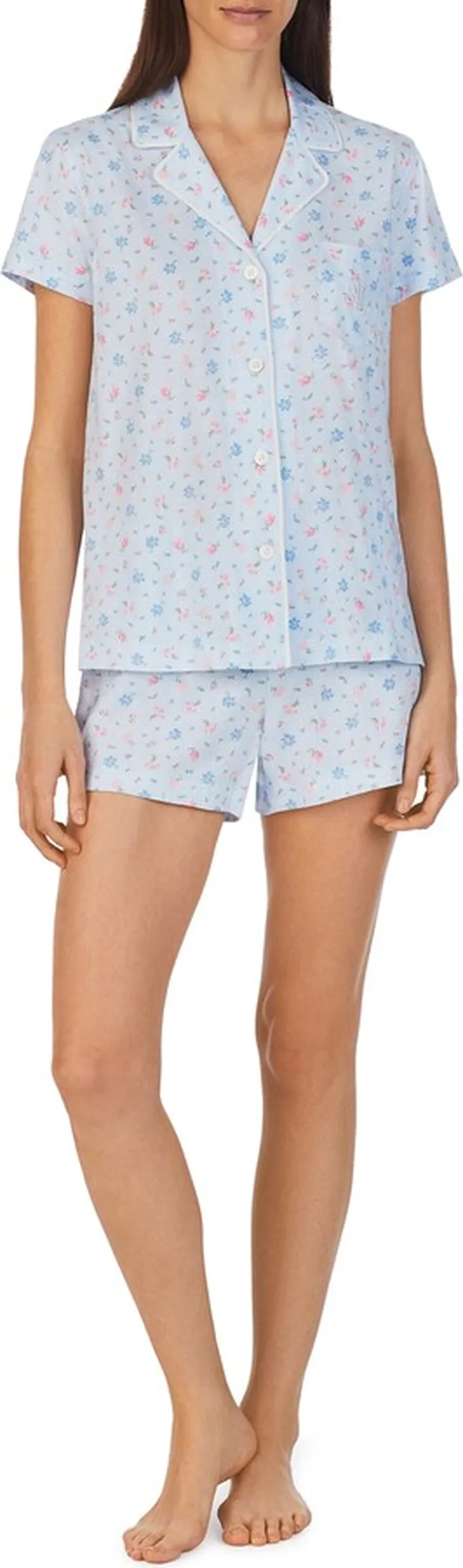 Floral Print Cotton Blend Short Pajamas