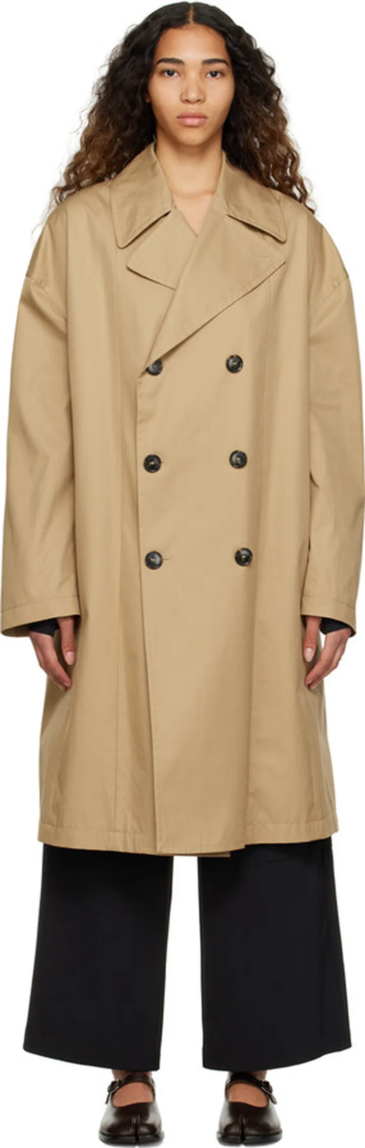 MM6 Maison Margiela Beige Double-Breasted Trench Coat