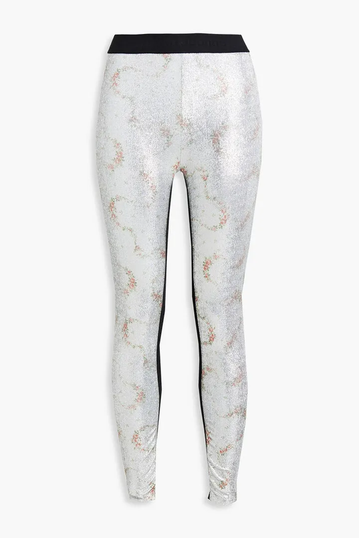Metallic floral-print stretch-jersey leggings