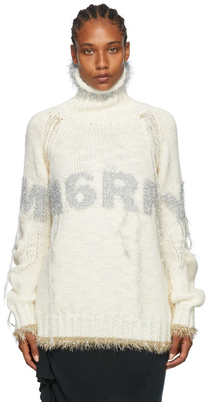 MM6 Maison Margiela Off-White Metallic Fringe Turtleneck