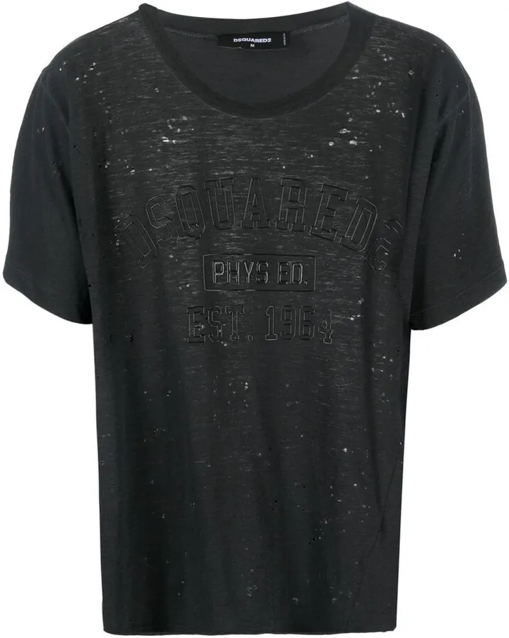 embossed-logo distressed T-shirt