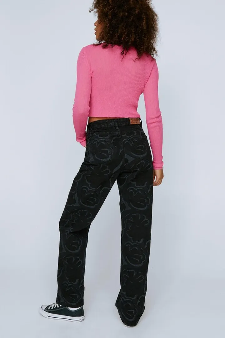 Nasty Gal Womens Retro Floral Print Boyfriend Denim Jeans