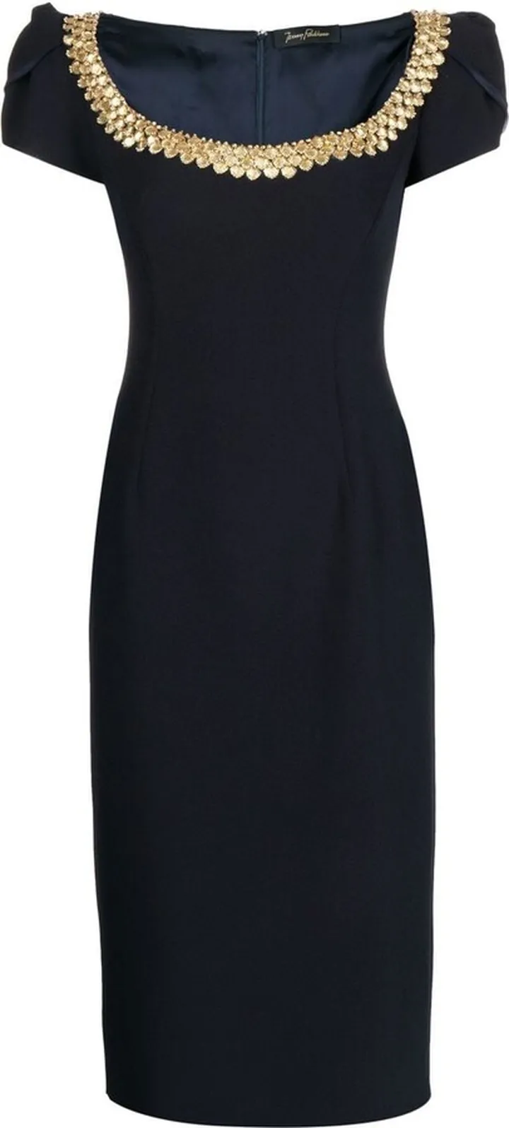 Crystal-Shell Collar Midi Dress