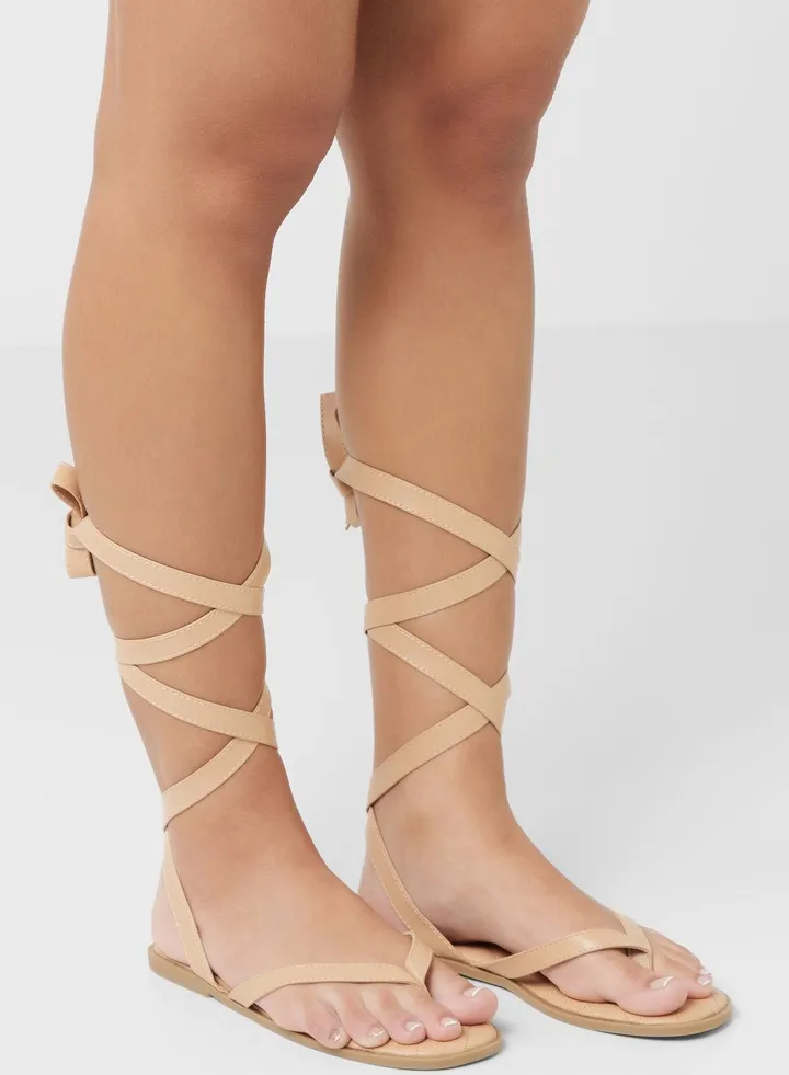 Tie Up Strap Flat Sandal