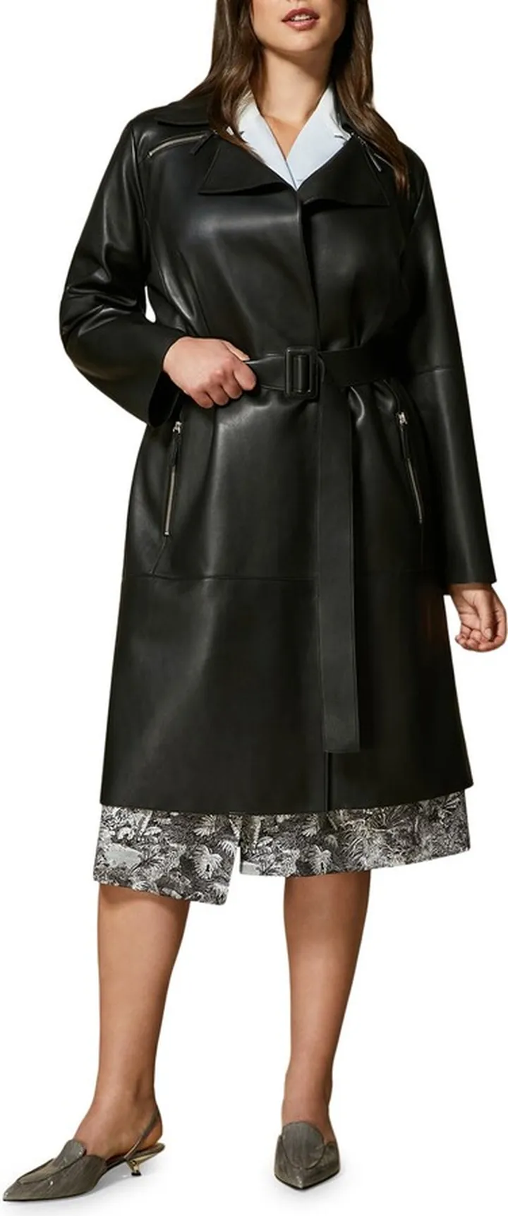 Essenza Jersey Bonded Leather Trench Coat