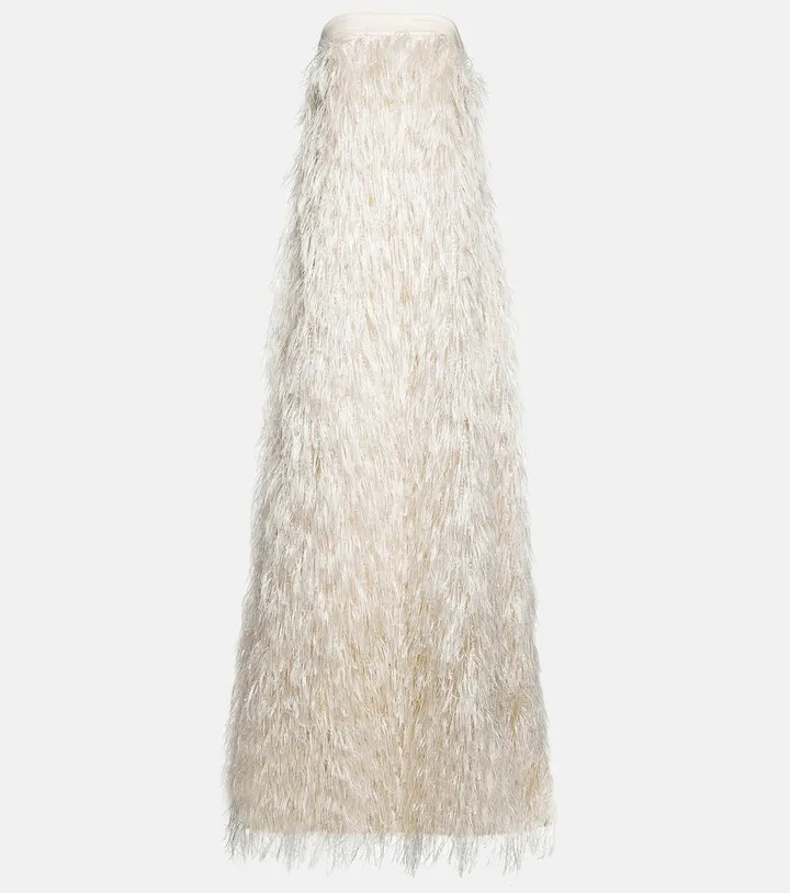 Feather-trimmed gown