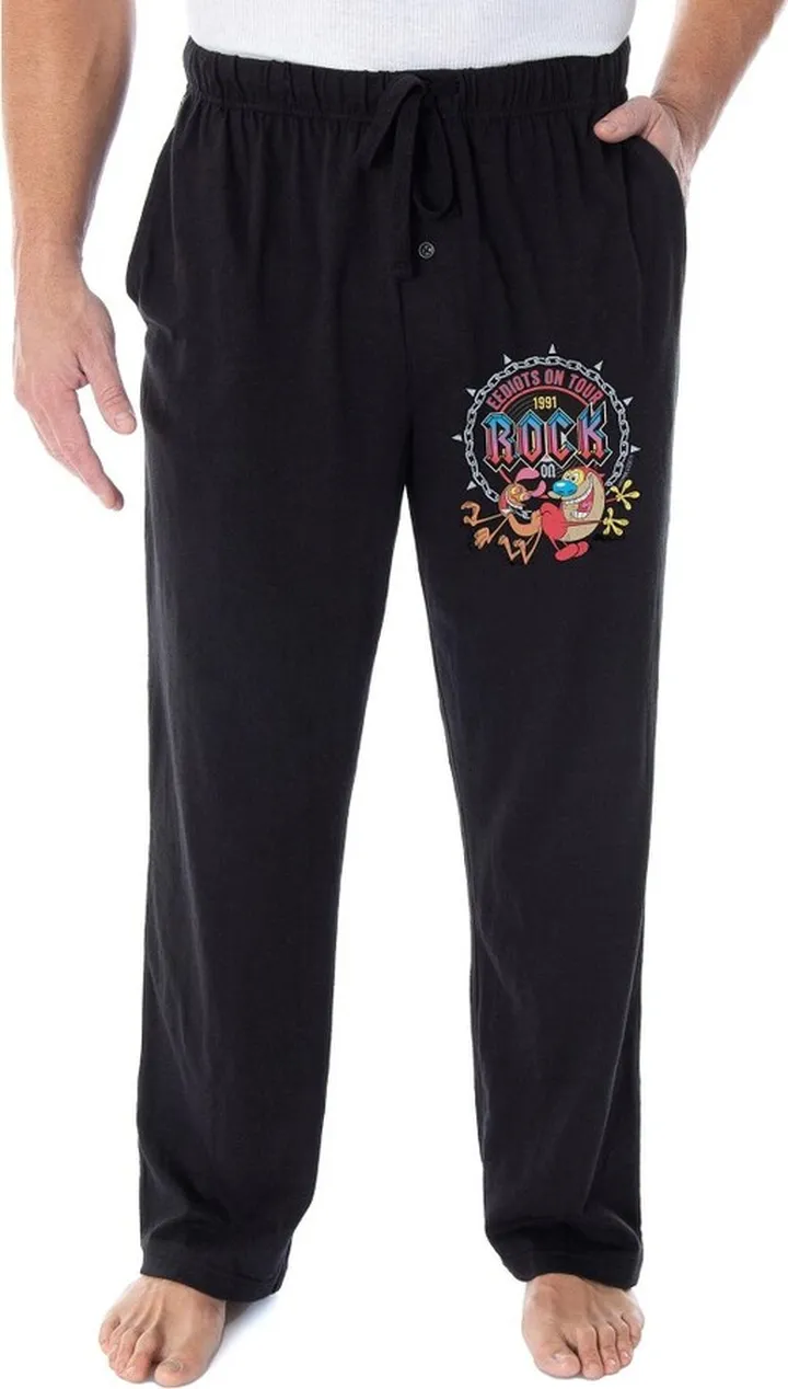 Nickelodeon Men's Ren and Stimpy Eediots On Tour Rock On! Pajama Pants (MD) Black