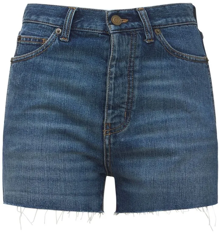Slim fit raw cut denim mini shorts