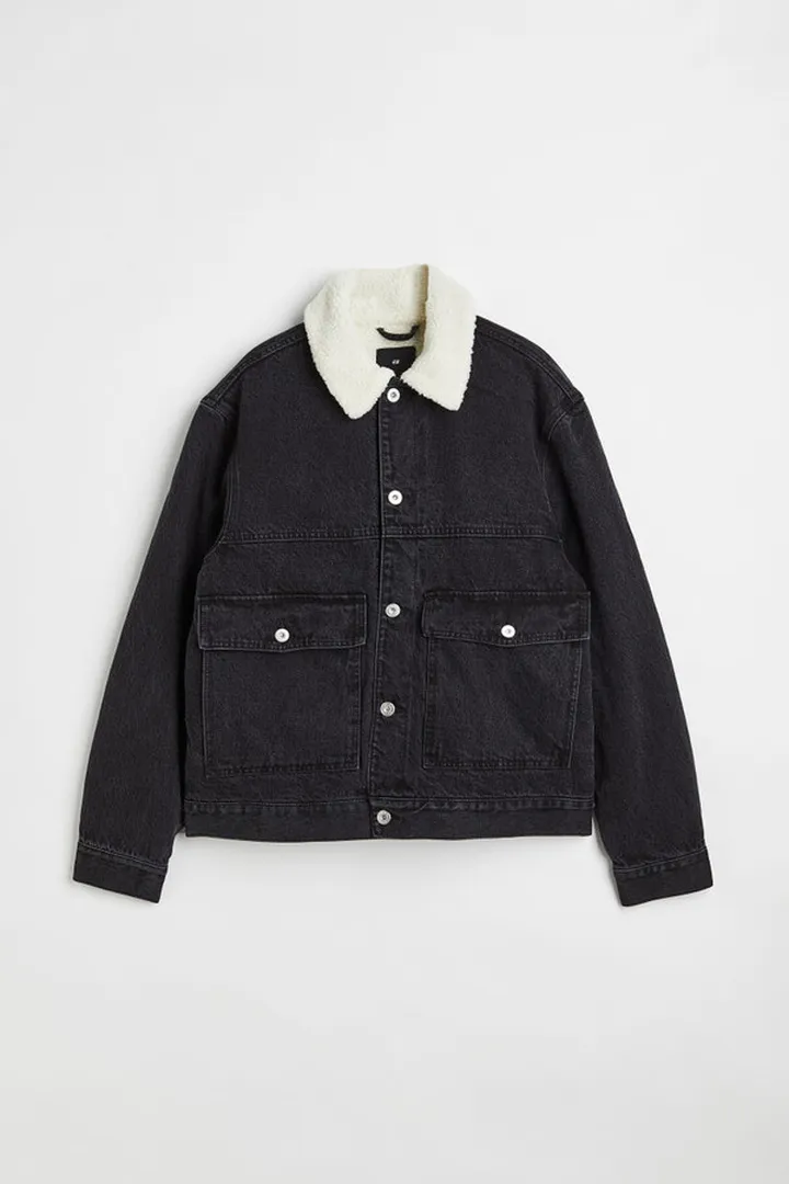 Lined Borg-collar Denim Jacket