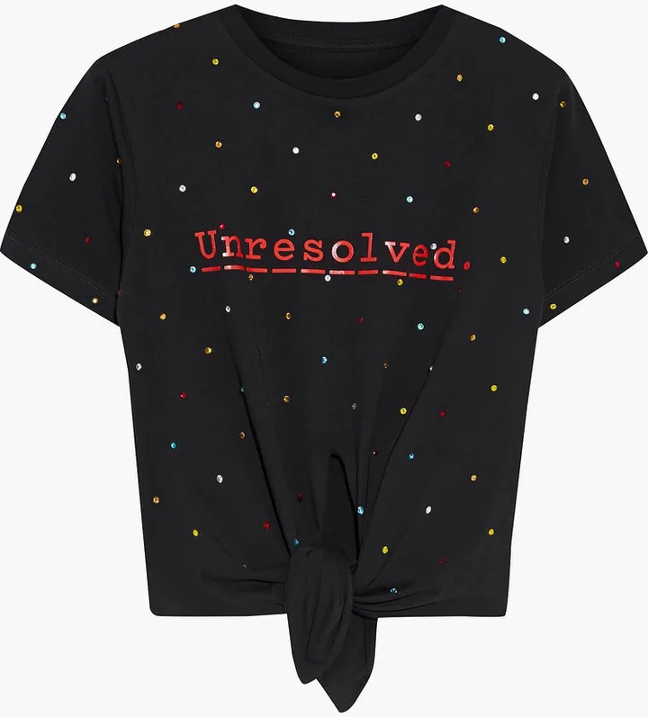 + Peter Saville knotted embellished printed cotton-jersey T-shirt