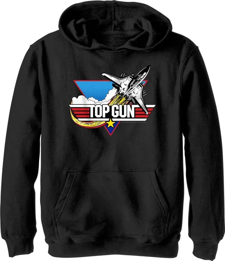 Boy's Top Gun Fighter Jet Logo Pull Over Hoodie - Black - Large