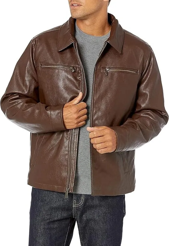 Dockers Men's James Faux Leather Jacket (Sienna Brown W. Chest Zip) Men's Jacket