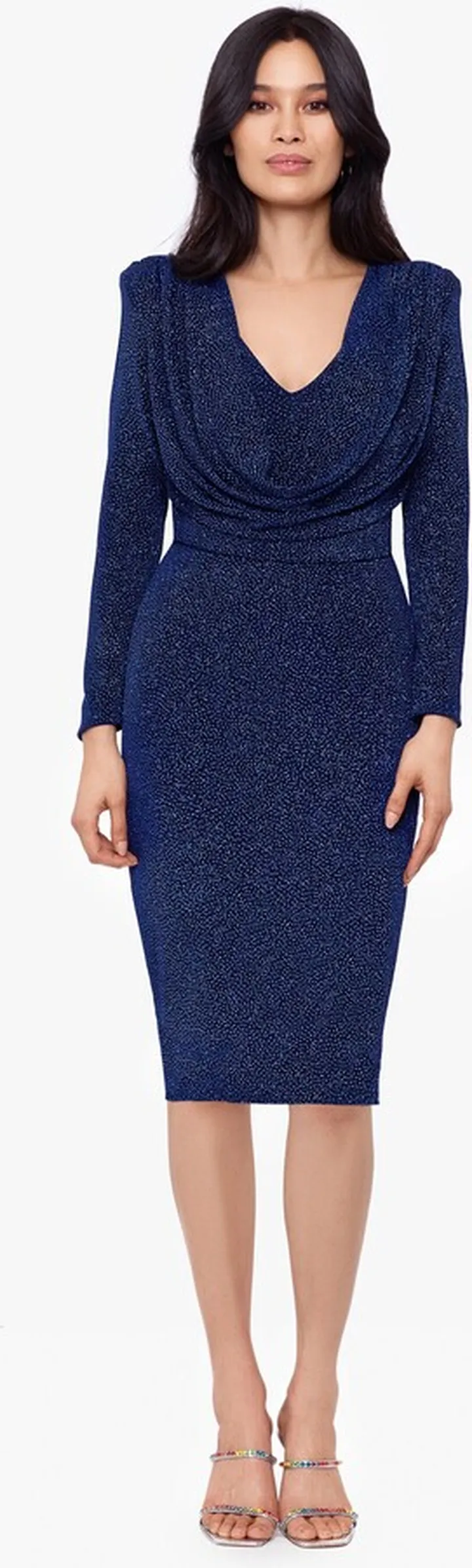 Long Sleeve Cowl Glitter Dress