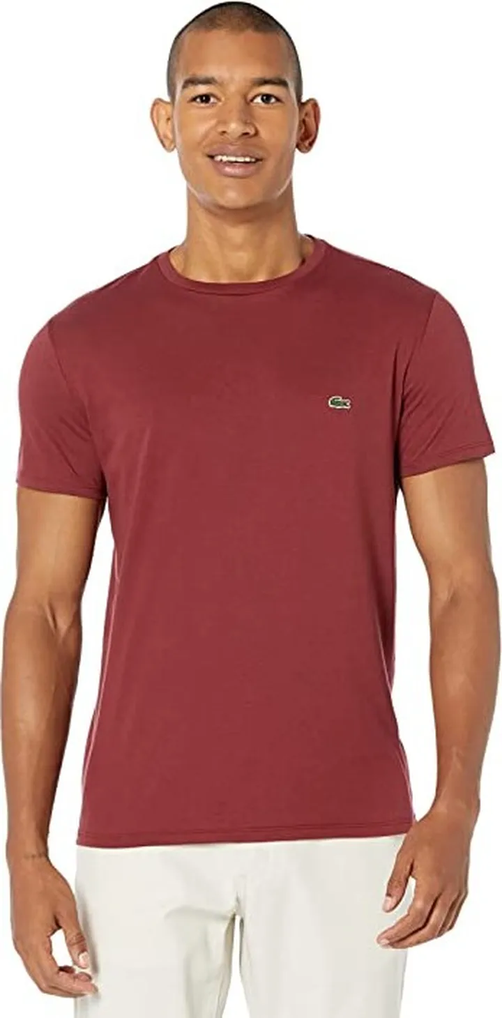 Lacoste Short Sleeve Pima Crew Neck Tee (Cranberry) Men's T Shirt