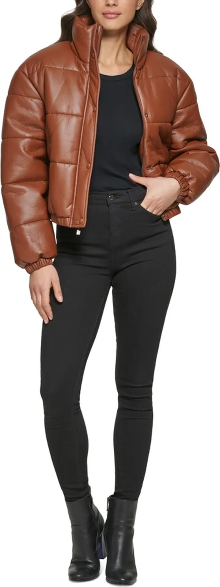 Guess Women's Faux-Leather Puffer Coat
