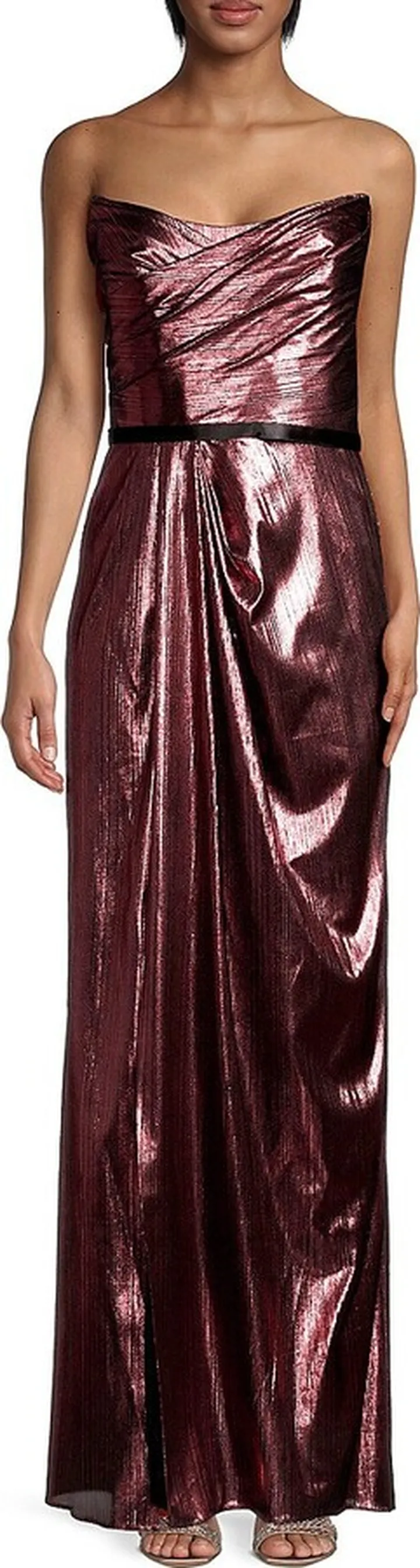 Metallic Belted Column Gown