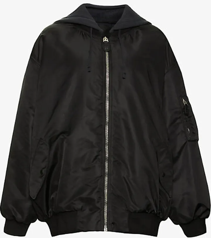 Womens Black Hooded Relaxed-fit Shell Jacket