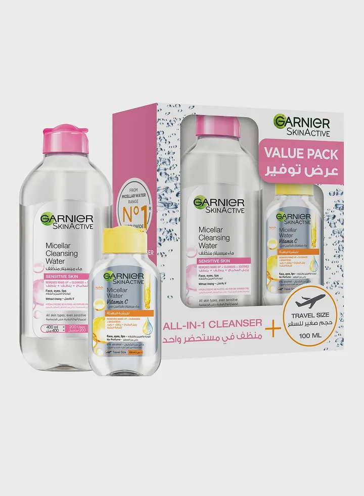 SkinActive Micellar Cleansing Water Classic 400ml + Micellar Water Bright with Vitamin C 100ml