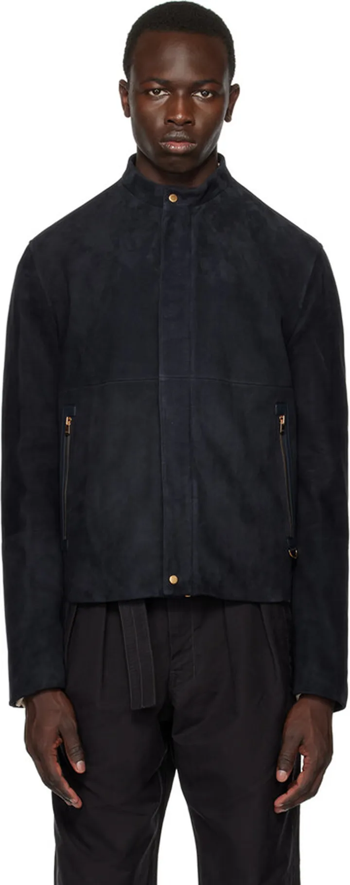 Agnona Navy Zip Leather Jacket