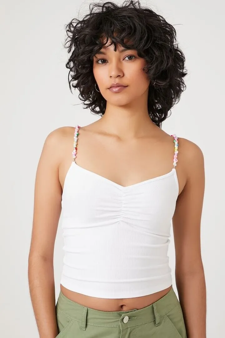 Cropped Beaded-Strap Cami