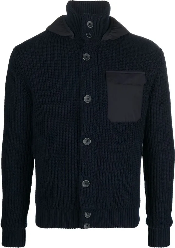 Wool Ribbed-Knit Hooded Jacket