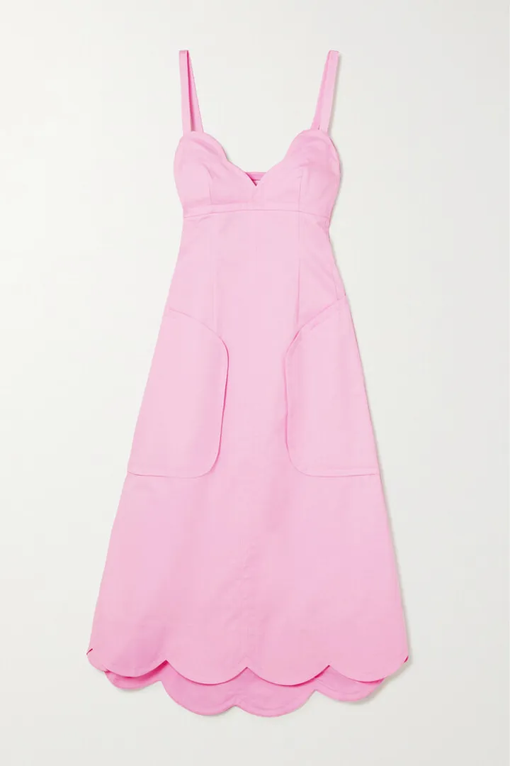 Oroton - Scalloped Cotton And Linen-blend Midi Dress - Pink