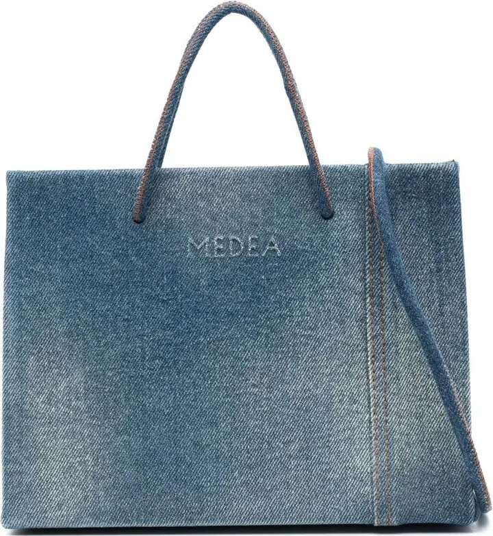 Embossed-Logo Denim Tote Bag