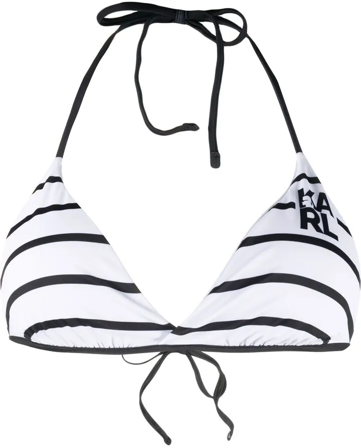 Striped Logo-Print Bikini