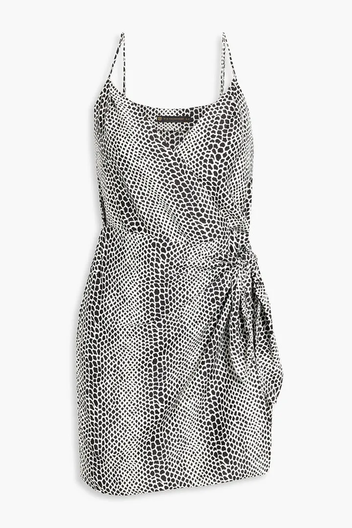Gisa wrap-effect printed crepe de chine mini dress