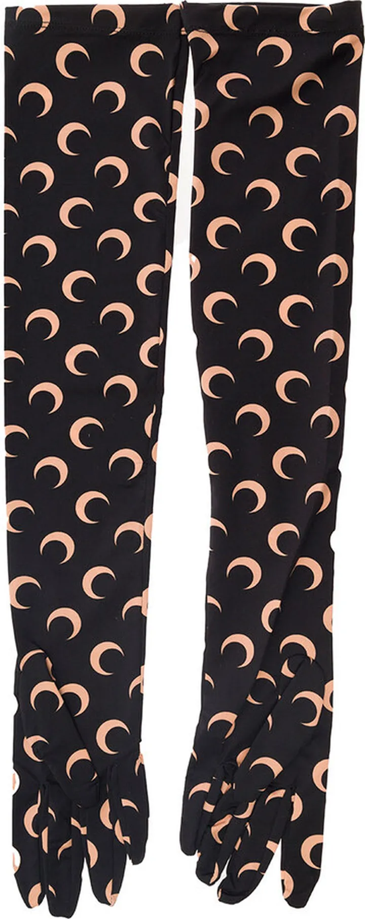 Long Beige And Black Gloves With All-over Moonogram In Recycled Stretch Polyamide Woman