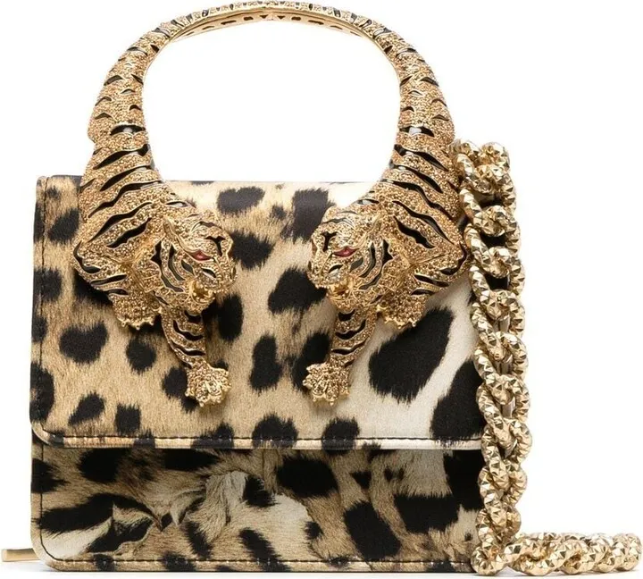 Tiger-Handle Leopard-Print Bag