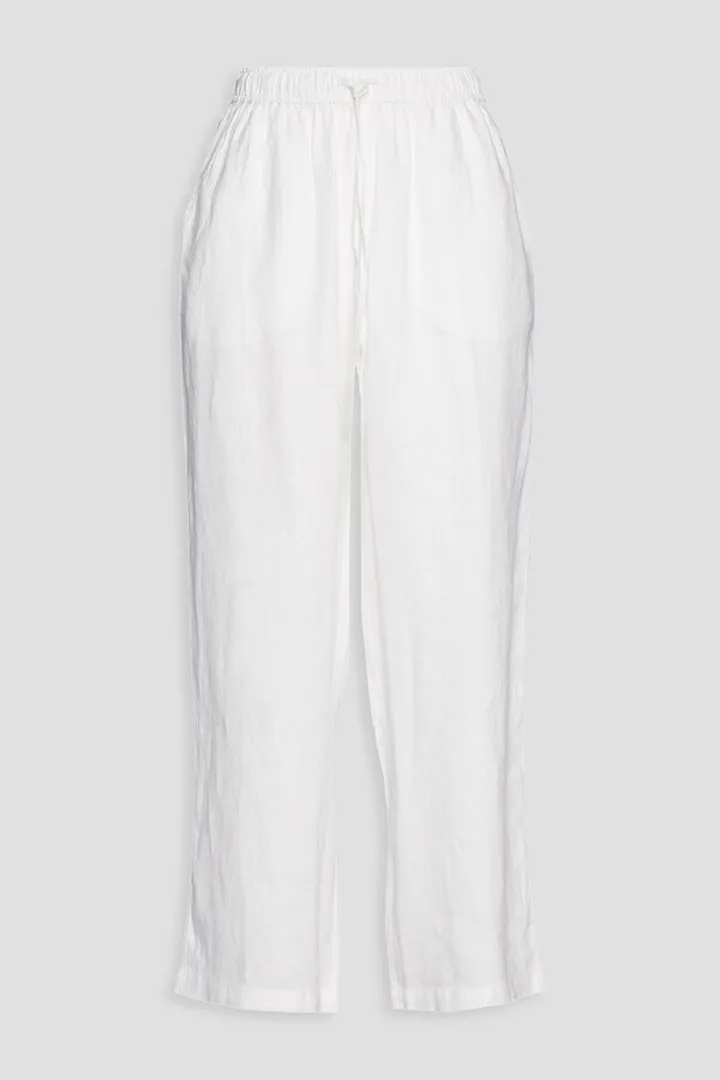 Cropped linen straight-leg pants